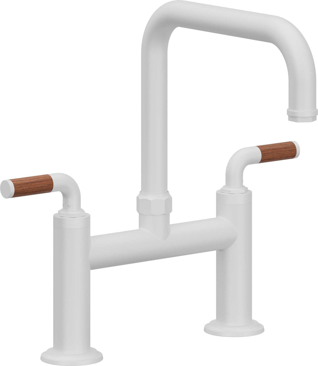 California Faucets Descanso Llave de Cocina Tipo Puente Industrial - Pico Cuadrado - Blanco Mate
