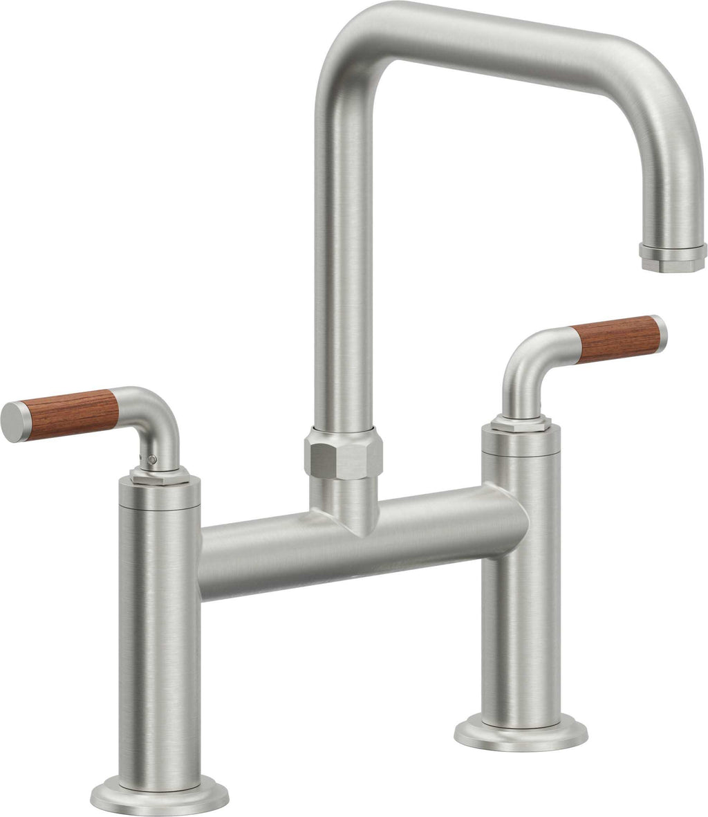 California Faucets Descanso Llave de Cocina Tipo Puente Industrial - Pico Cuadrado - Cromo Satinado