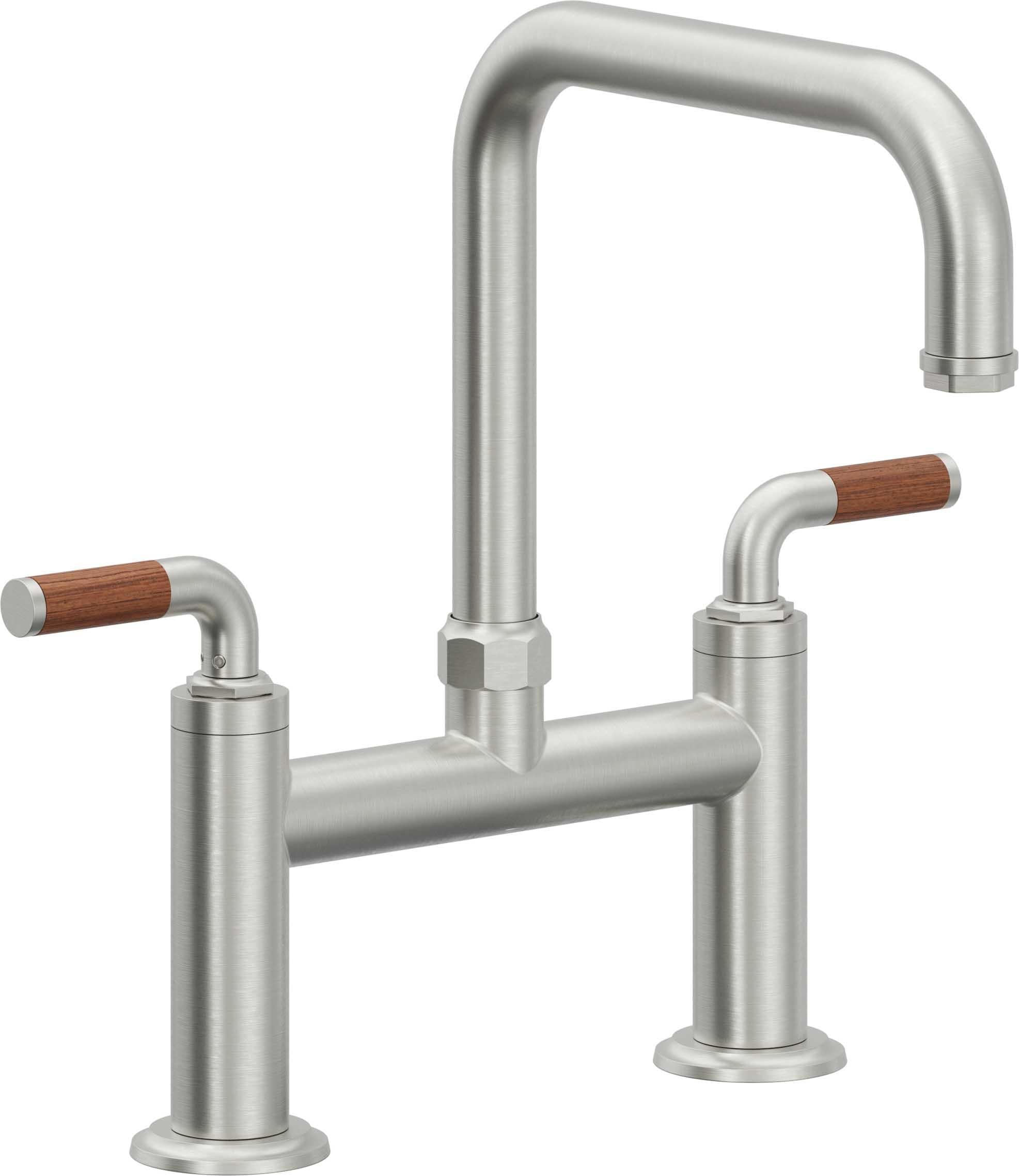 California Faucets Descanso Llave de Cocina Tipo Puente Industrial - Pico Cuadrado - Cromo Satinado