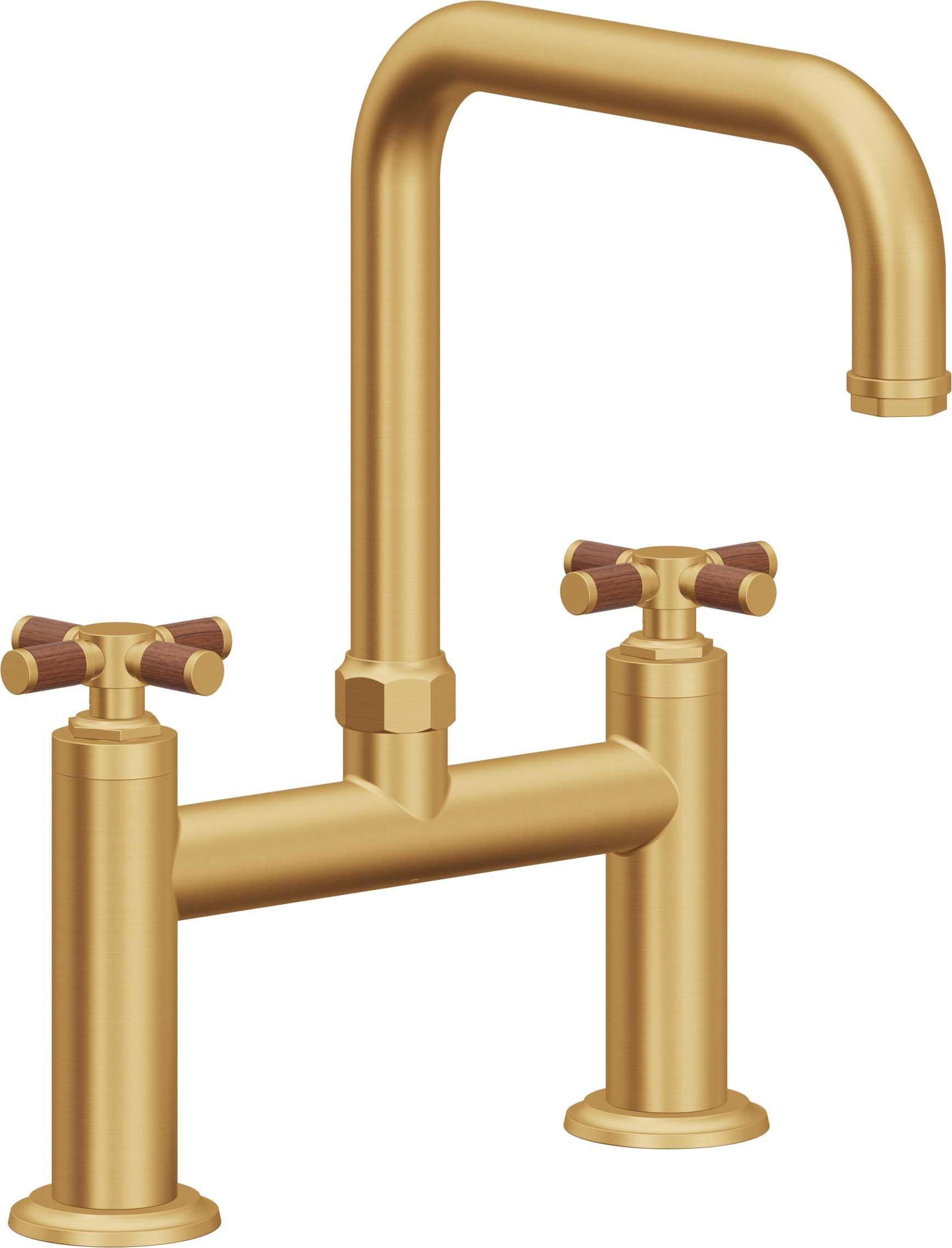 California Faucets Descanso Llave de Cocina Tipo Puente Industrial - Pico Cuadrado - Oro Satinado de por Vida
