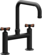 California Faucets Descanso Llave de Cocina Tipo Puente Industrial - Pico Cuadrado - Negro Mate