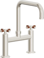 California Faucets Descanso Llave de Cocina Tipo Puente Industrial - Pico Cuadrado - Níquel Pulido