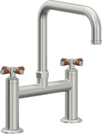 California Faucets Descanso Llave de Cocina Tipo Puente Industrial - Pico Cuadrado - Cromo Satinado