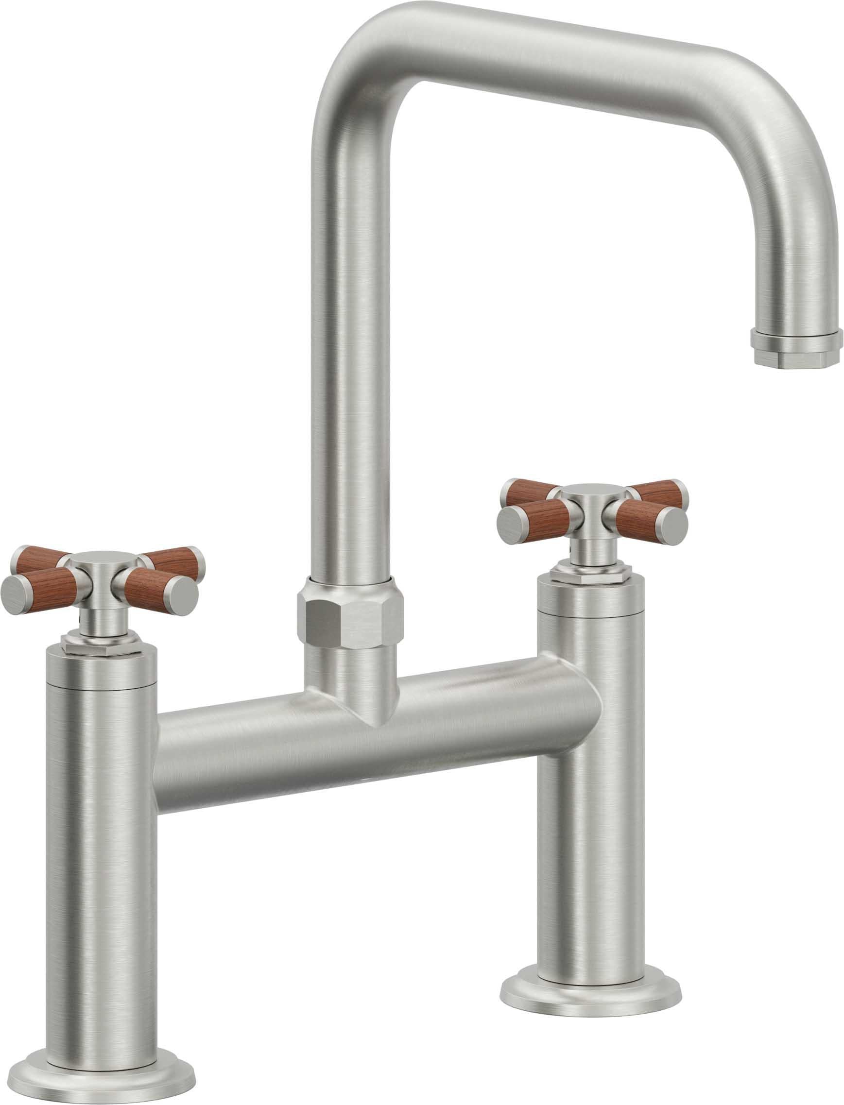 California Faucets Descanso Llave de Cocina Tipo Puente Industrial - Pico Cuadrado - Cromo Satinado