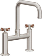 California Faucets Descanso Llave de Cocina Tipo Puente Industrial - Pico Cuadrado - Acero Inoxidable Ultra
