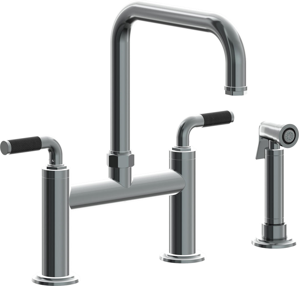 California Faucets Descanso Llave de Cocina Tipo Puente Industrial con Rociador Lateral - Pico Cuadrado - Níquel Negro