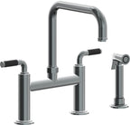 California Faucets Descanso Llave de Cocina Tipo Puente Industrial con Rociador Lateral - Pico Cuadrado - Níquel Negro