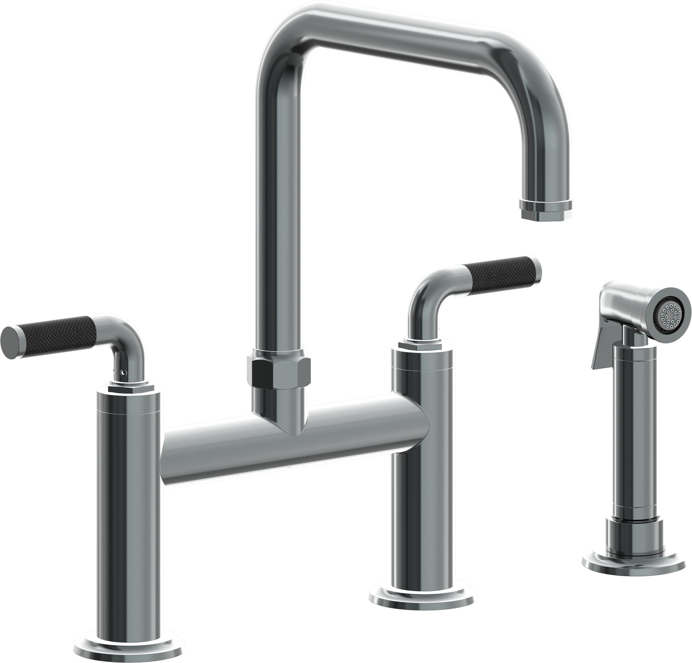 California Faucets Descanso Llave de Cocina Tipo Puente Industrial con Rociador Lateral - Pico Cuadrado - Níquel Negro