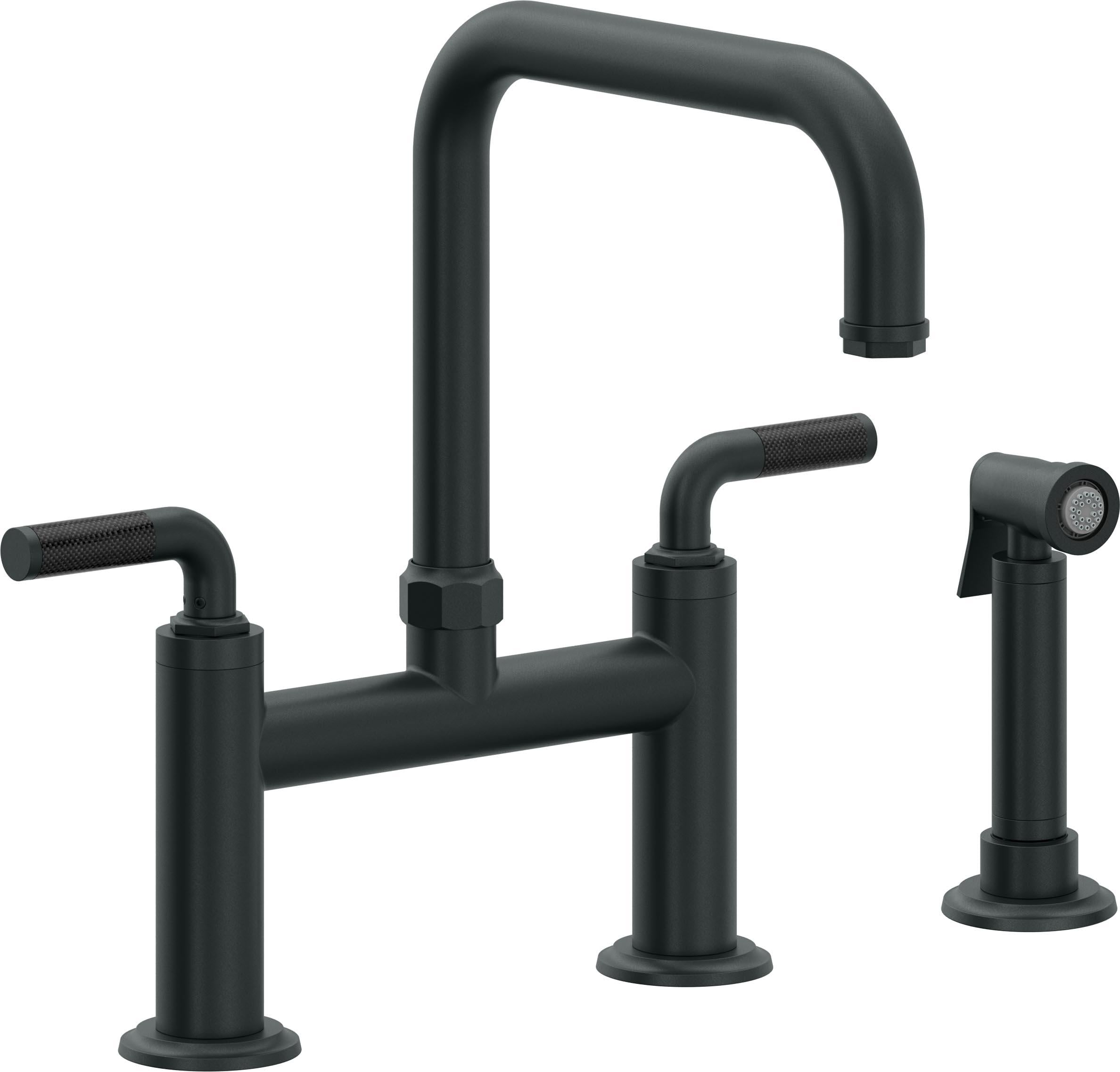 California Faucets Descanso Llave de Cocina Tipo Puente Industrial con Rociador Lateral - Pico Cuadrado - Carbón