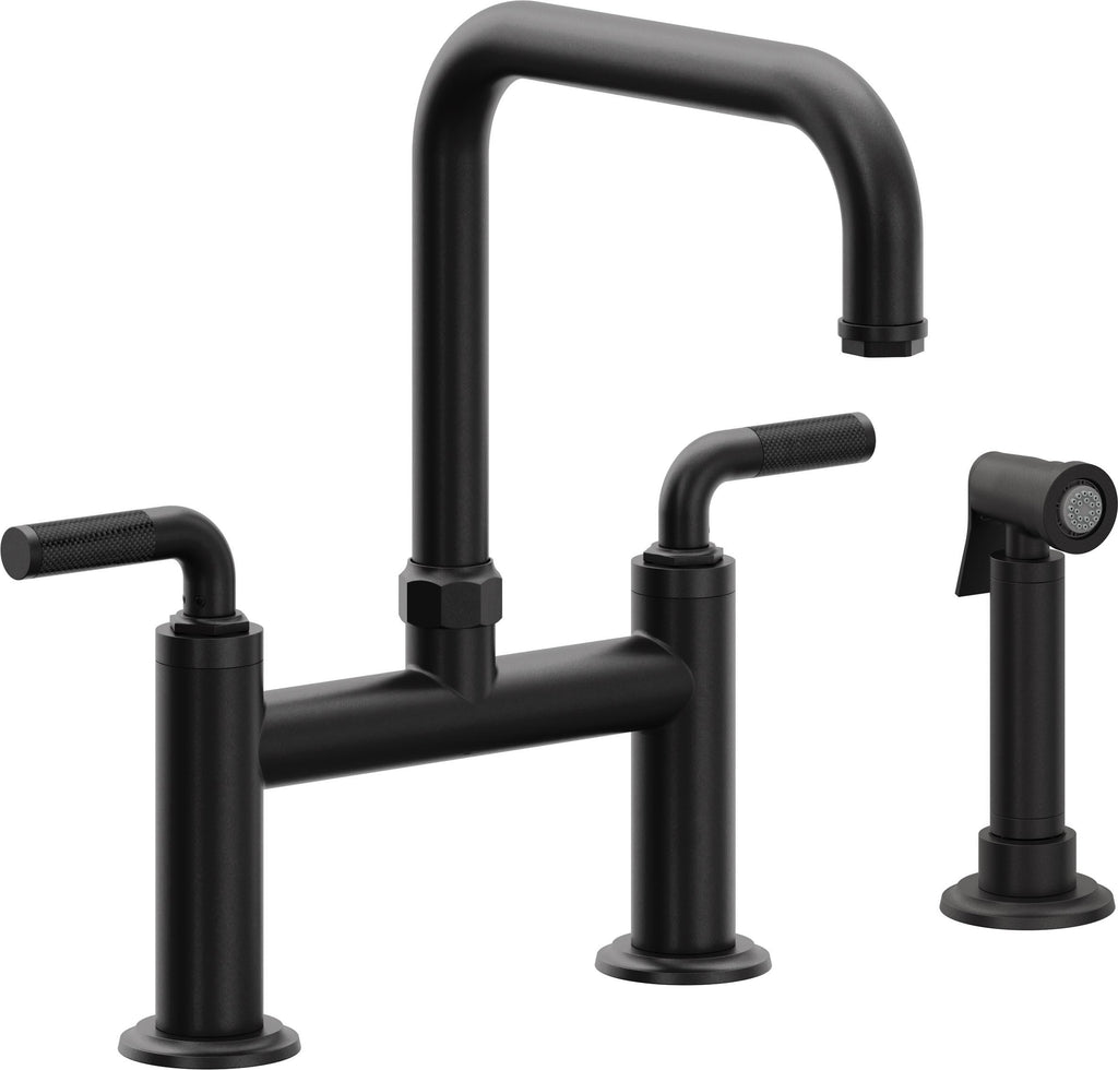 California Faucets Descanso Llave de Cocina Tipo Puente Industrial con Rociador Lateral - Pico Cuadrado - Negro Mate