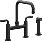 California Faucets Descanso Llave de Cocina Tipo Puente Industrial con Rociador Lateral - Pico Cuadrado - Negro Mate