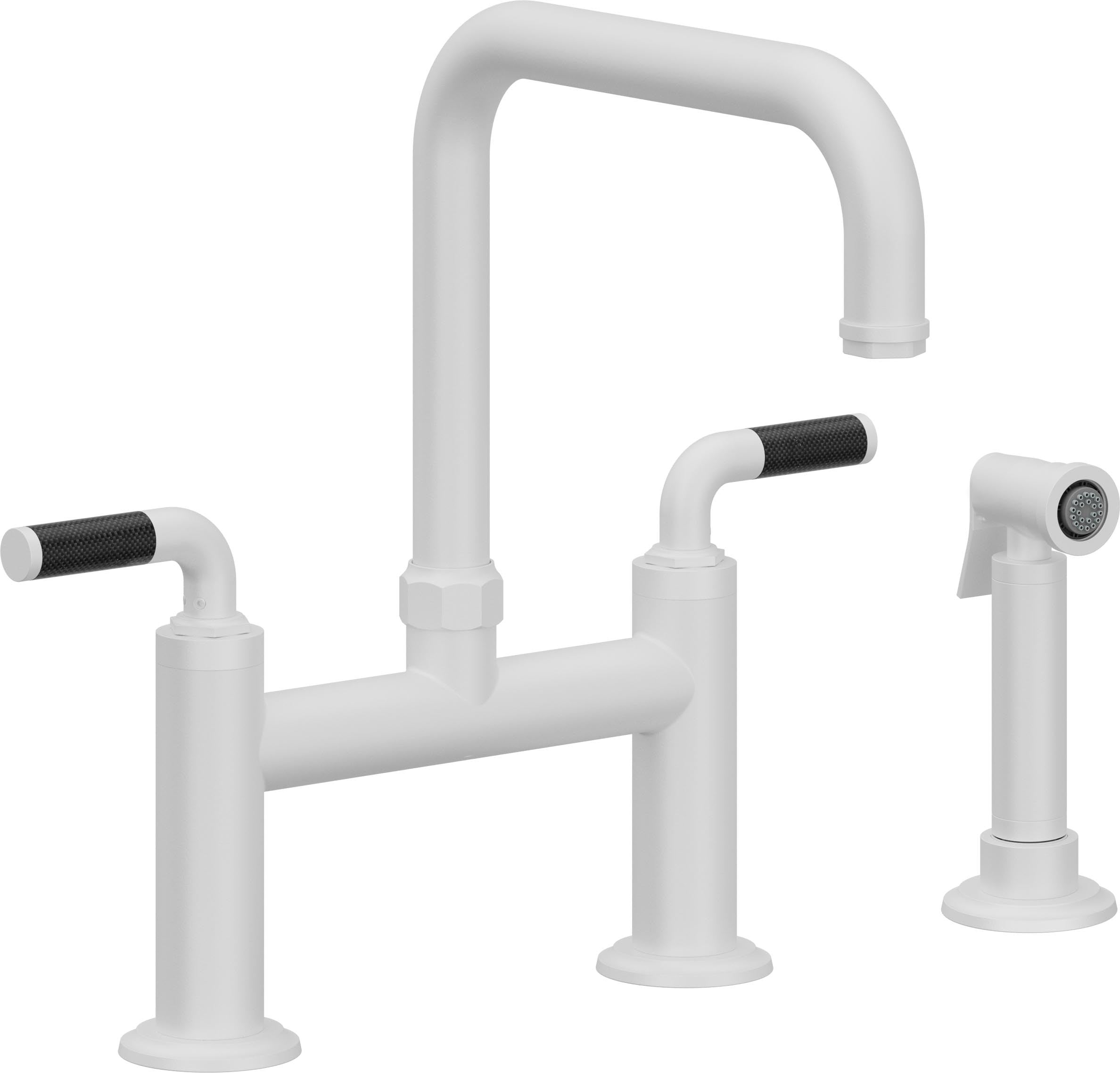California Faucets Descanso Llave de Cocina Tipo Puente Industrial con Rociador Lateral - Pico Cuadrado - Blanco Mate