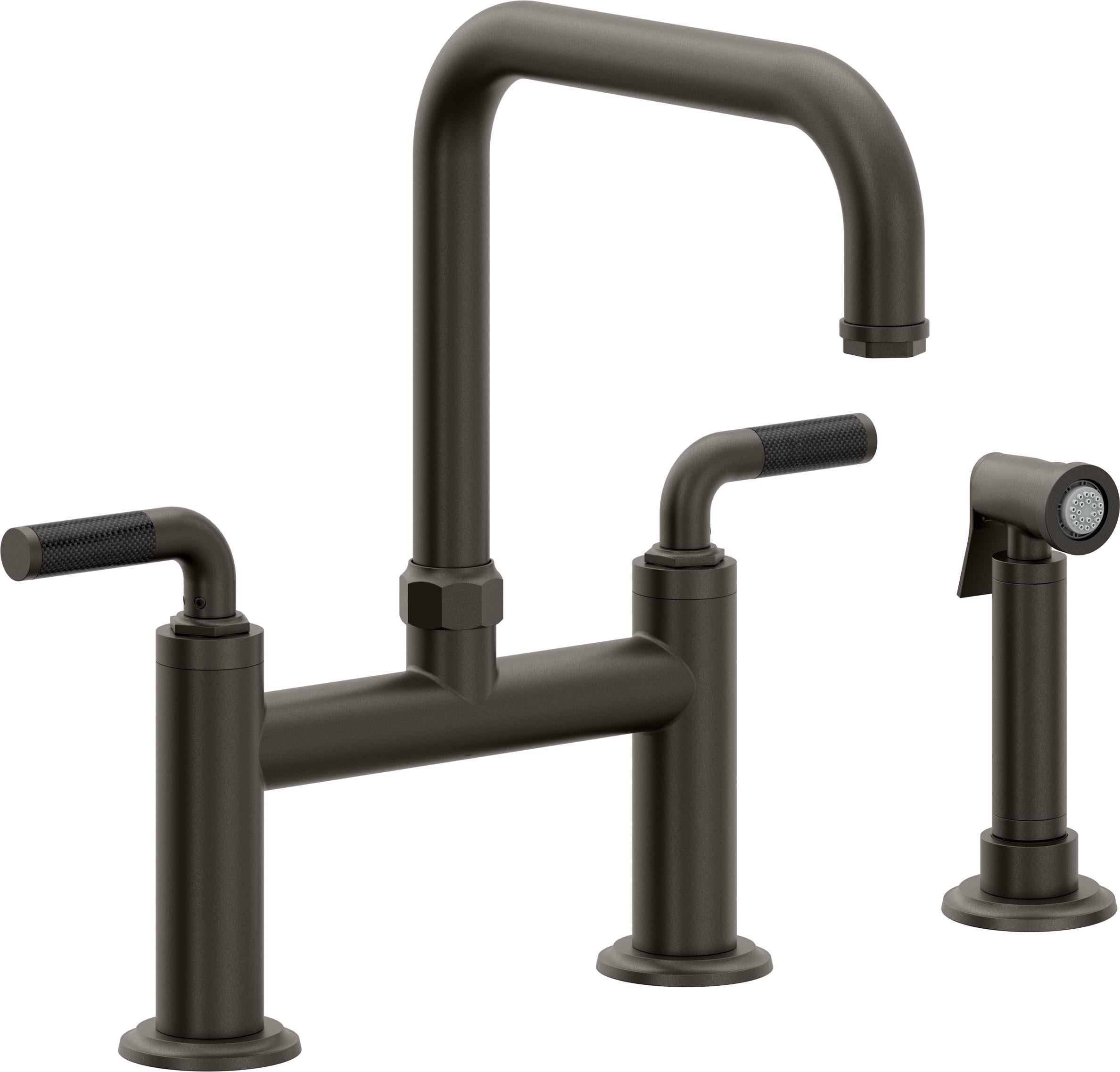 California Faucets Descanso Llave de Cocina Tipo Puente Industrial con Rociador Lateral - Pico Cuadrado - Bronce Oscuro