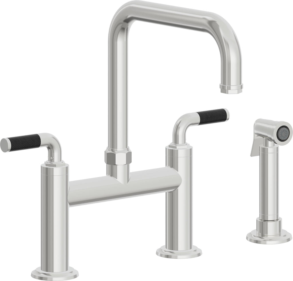 California Faucets Descanso Llave de Cocina Tipo Puente Industrial con Rociador Lateral - Pico Cuadrado - Cromo Pulido
