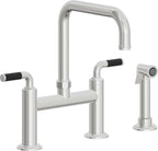 California Faucets Descanso Llave de Cocina Tipo Puente Industrial con Rociador Lateral - Pico Cuadrado - Cromo Pulido