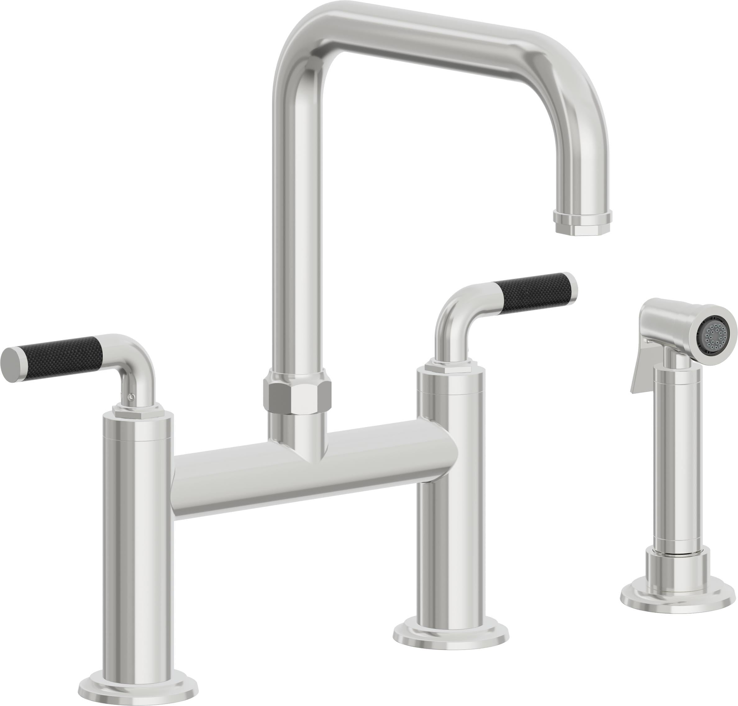 California Faucets Descanso Llave de Cocina Tipo Puente Industrial con Rociador Lateral - Pico Cuadrado - Cromo Pulido