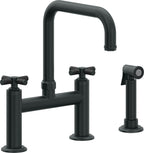 California Faucets Descanso Llave de Cocina Tipo Puente Industrial con Rociador Lateral - Pico Cuadrado - Carbón