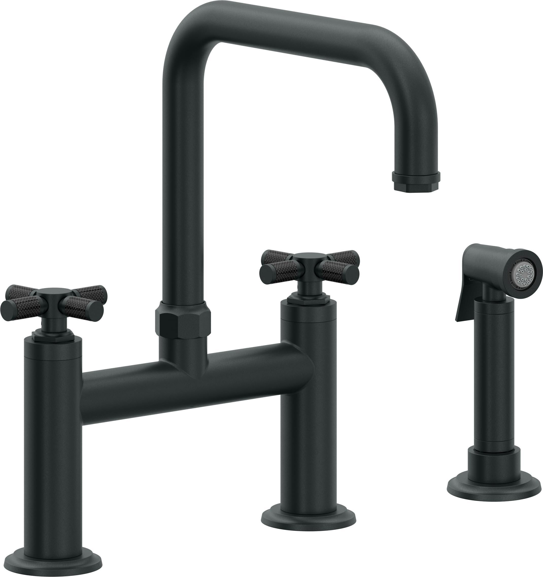 California Faucets Descanso Llave de Cocina Tipo Puente Industrial con Rociador Lateral - Pico Cuadrado - Carbón