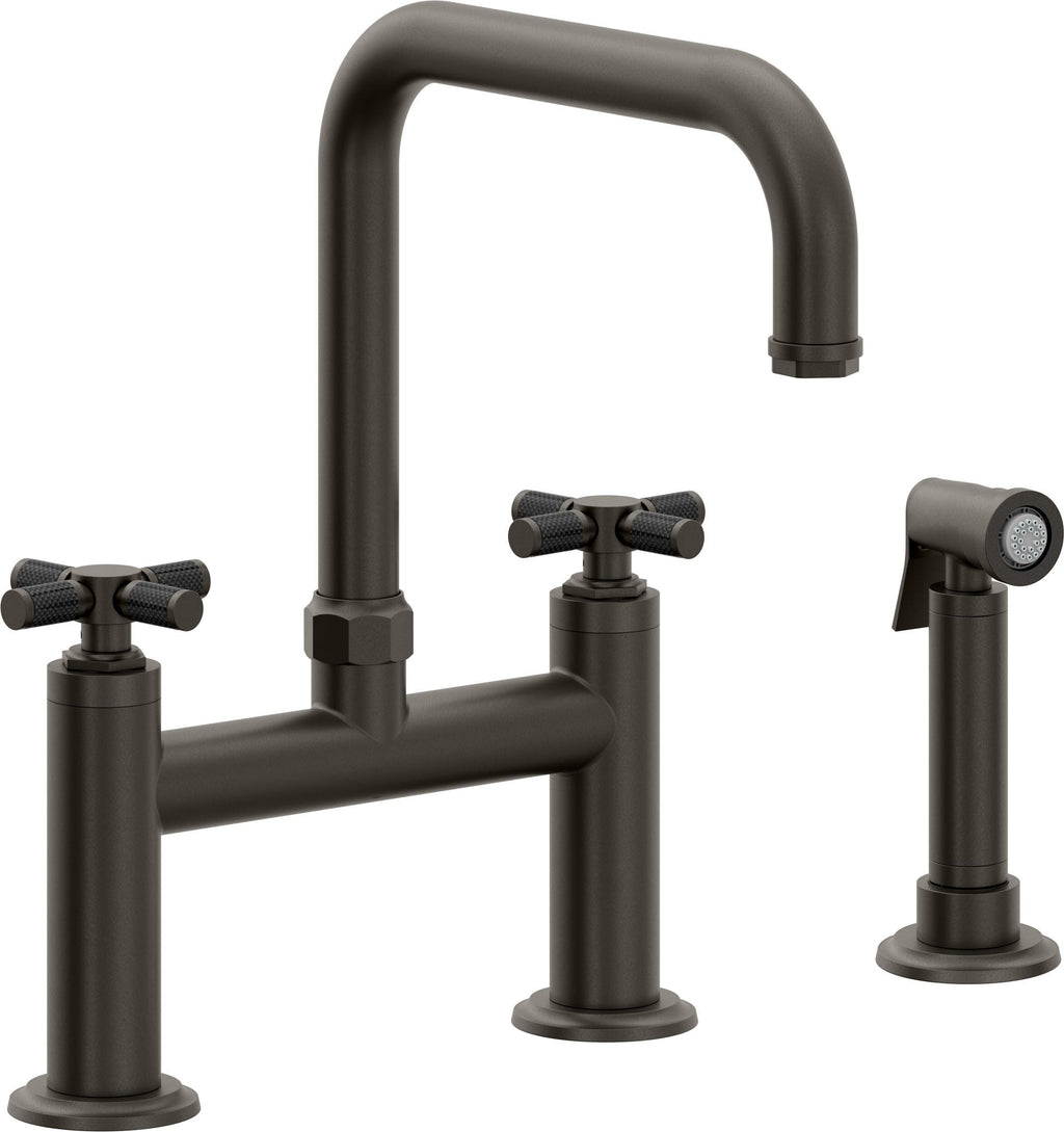 California Faucets Descanso Llave de Cocina Tipo Puente Industrial con Rociador Lateral - Pico Cuadrado - Bronce Oscuro