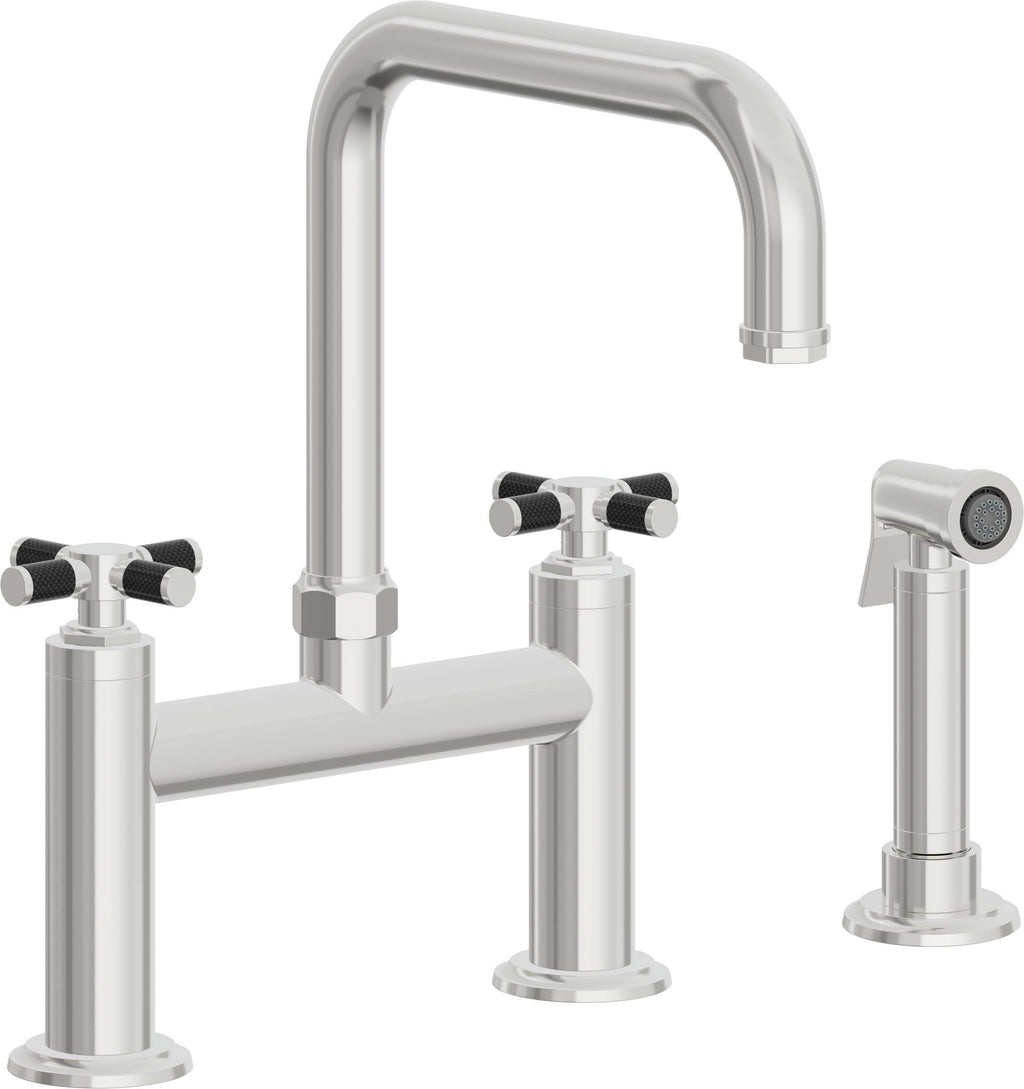California Faucets Descanso Llave de Cocina Tipo Puente Industrial con Rociador Lateral - Pico Cuadrado - Cromo Pulido