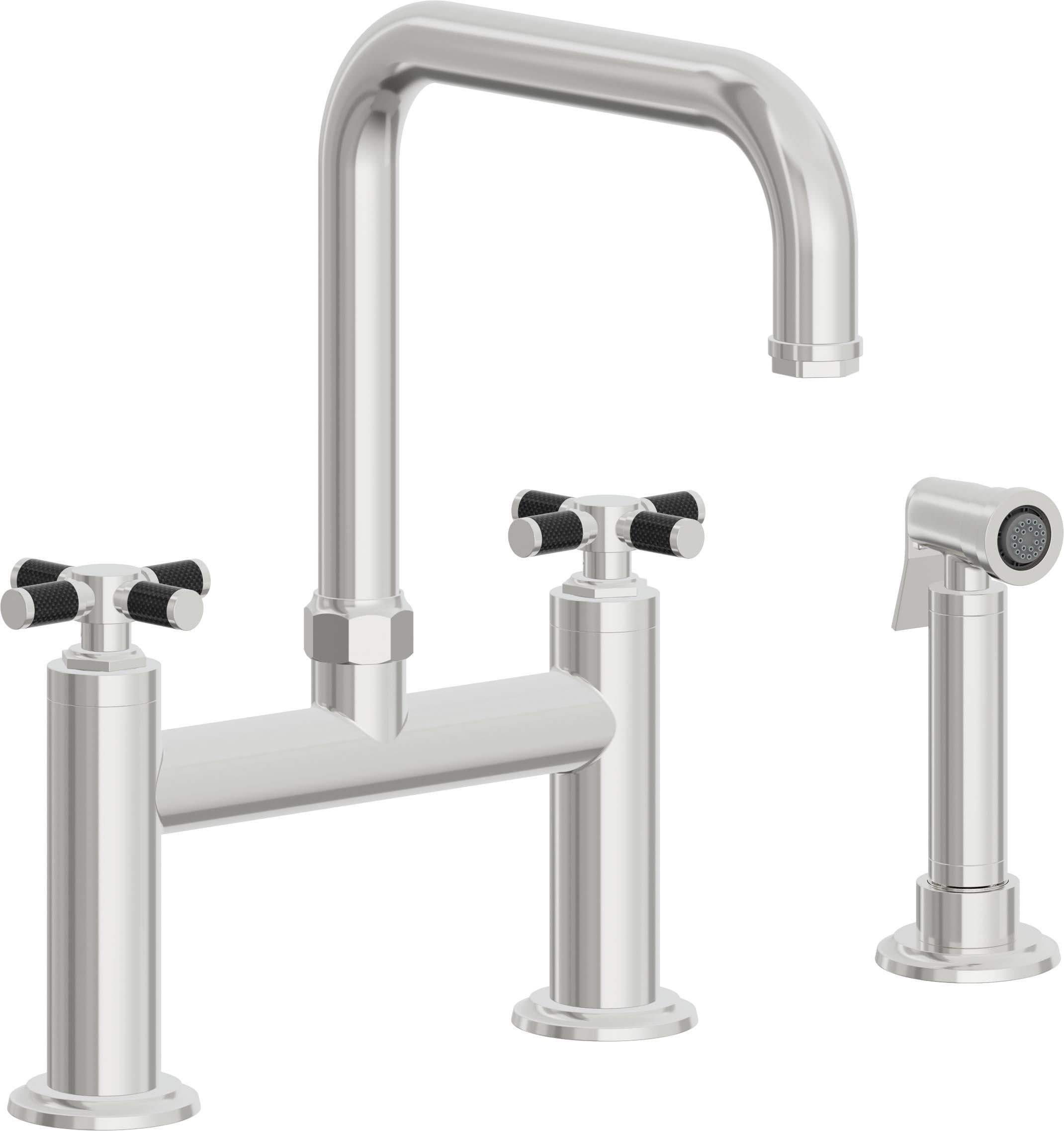 California Faucets Descanso Llave de Cocina Tipo Puente Industrial con Rociador Lateral - Pico Cuadrado - Cromo Pulido