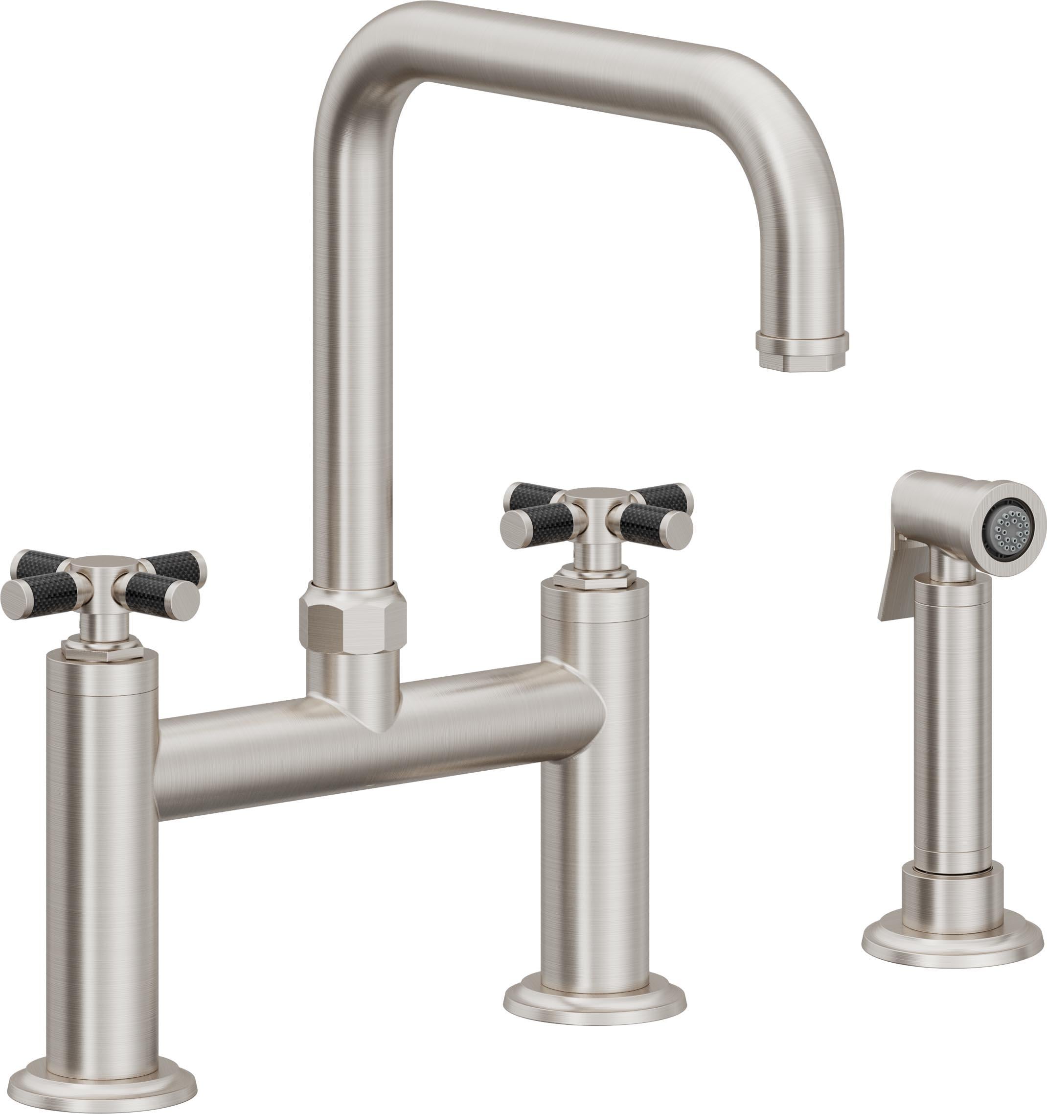 California Faucets Descanso Llave de Cocina Tipo Puente Industrial con Rociador Lateral - Pico Cuadrado - Acero Inoxidable Ultra