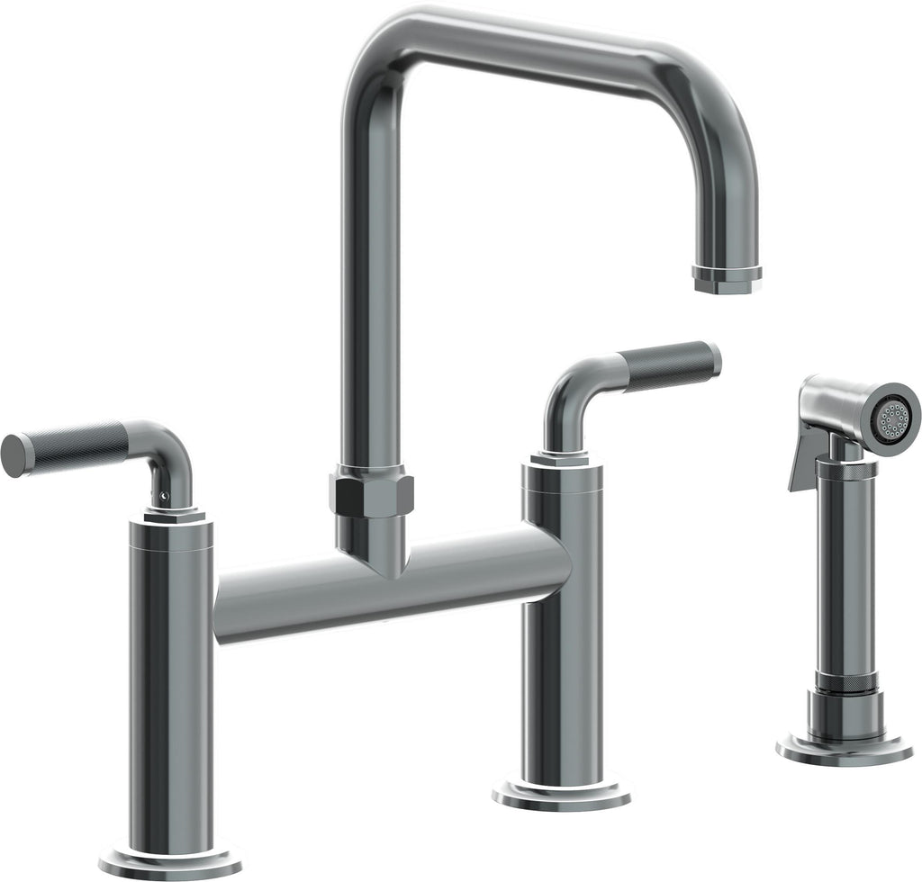 California Faucets Descanso Llave de Cocina Tipo Puente Industrial con Rociador Lateral - Pico Cuadrado - Níquel Negro