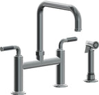 California Faucets Descanso Llave de Cocina Tipo Puente Industrial con Rociador Lateral - Pico Cuadrado - Níquel Negro