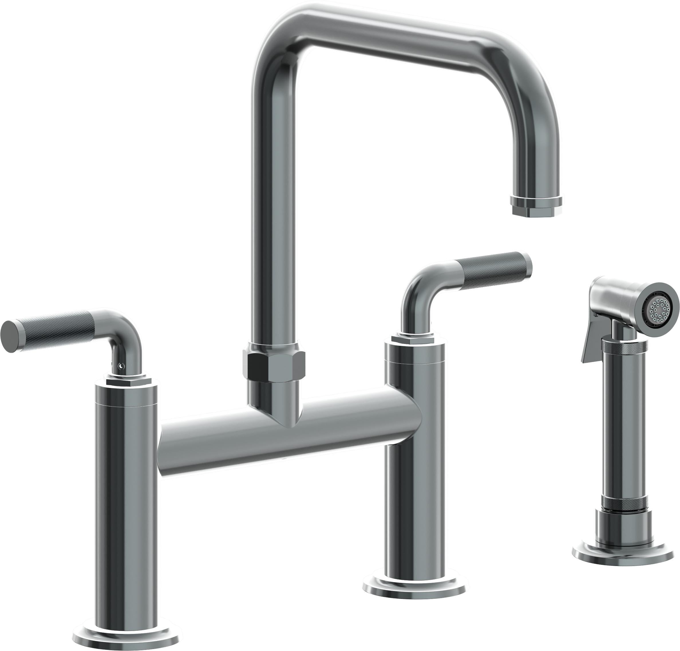 California Faucets Descanso Llave de Cocina Tipo Puente Industrial con Rociador Lateral - Pico Cuadrado - Níquel Negro