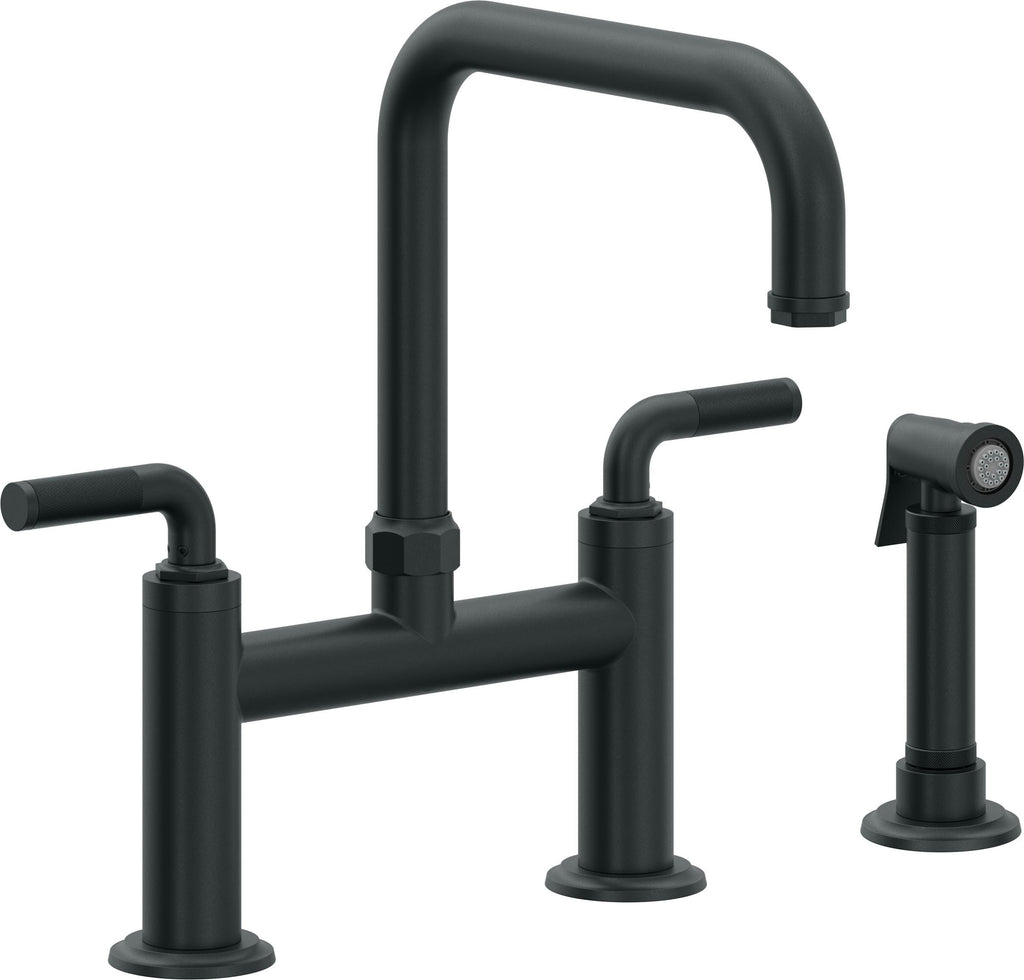 California Faucets Descanso Llave de Cocina Tipo Puente Industrial con Rociador Lateral - Pico Cuadrado - Carbón