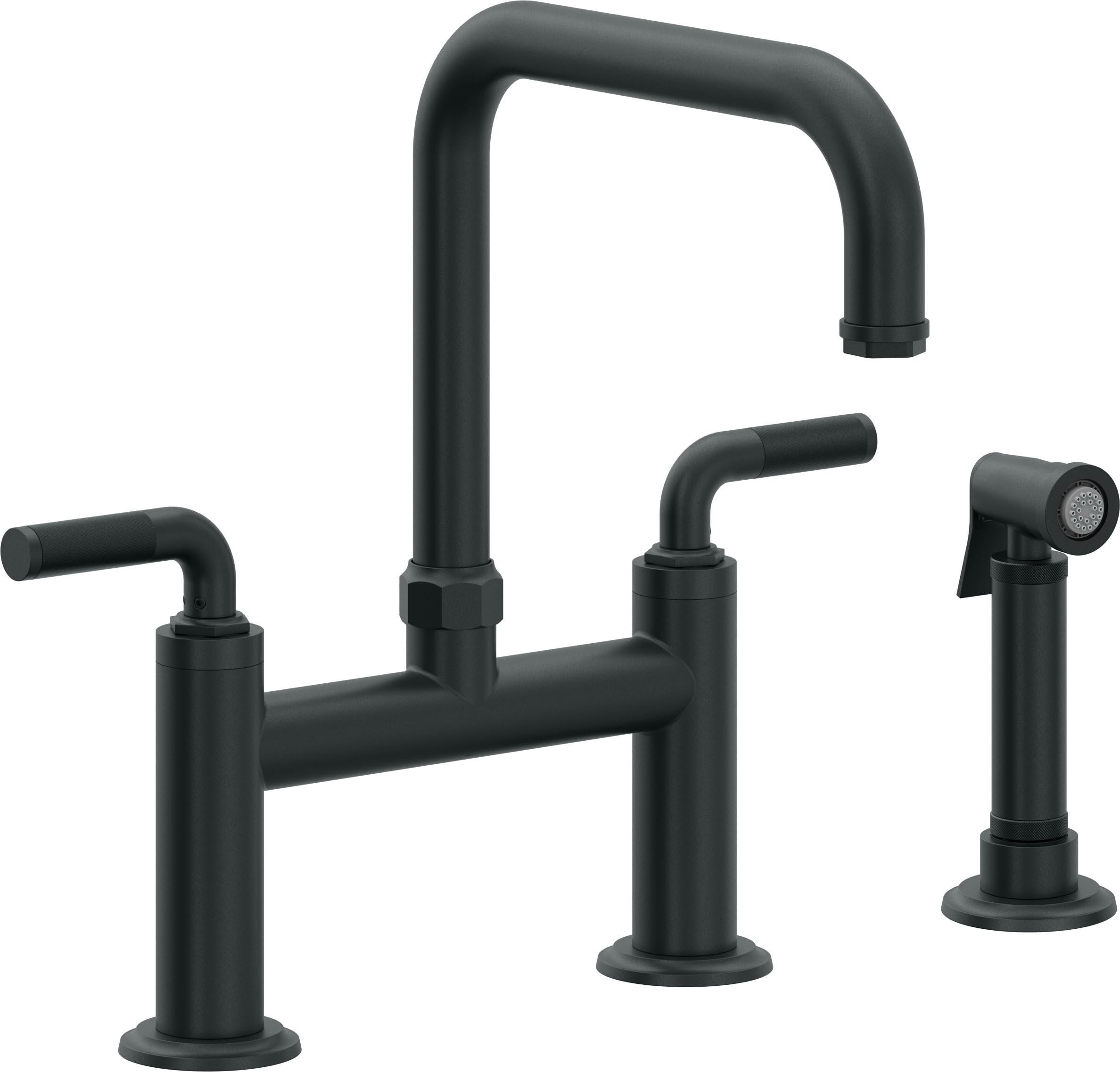California Faucets Descanso Llave de Cocina Tipo Puente Industrial con Rociador Lateral - Pico Cuadrado - Carbón