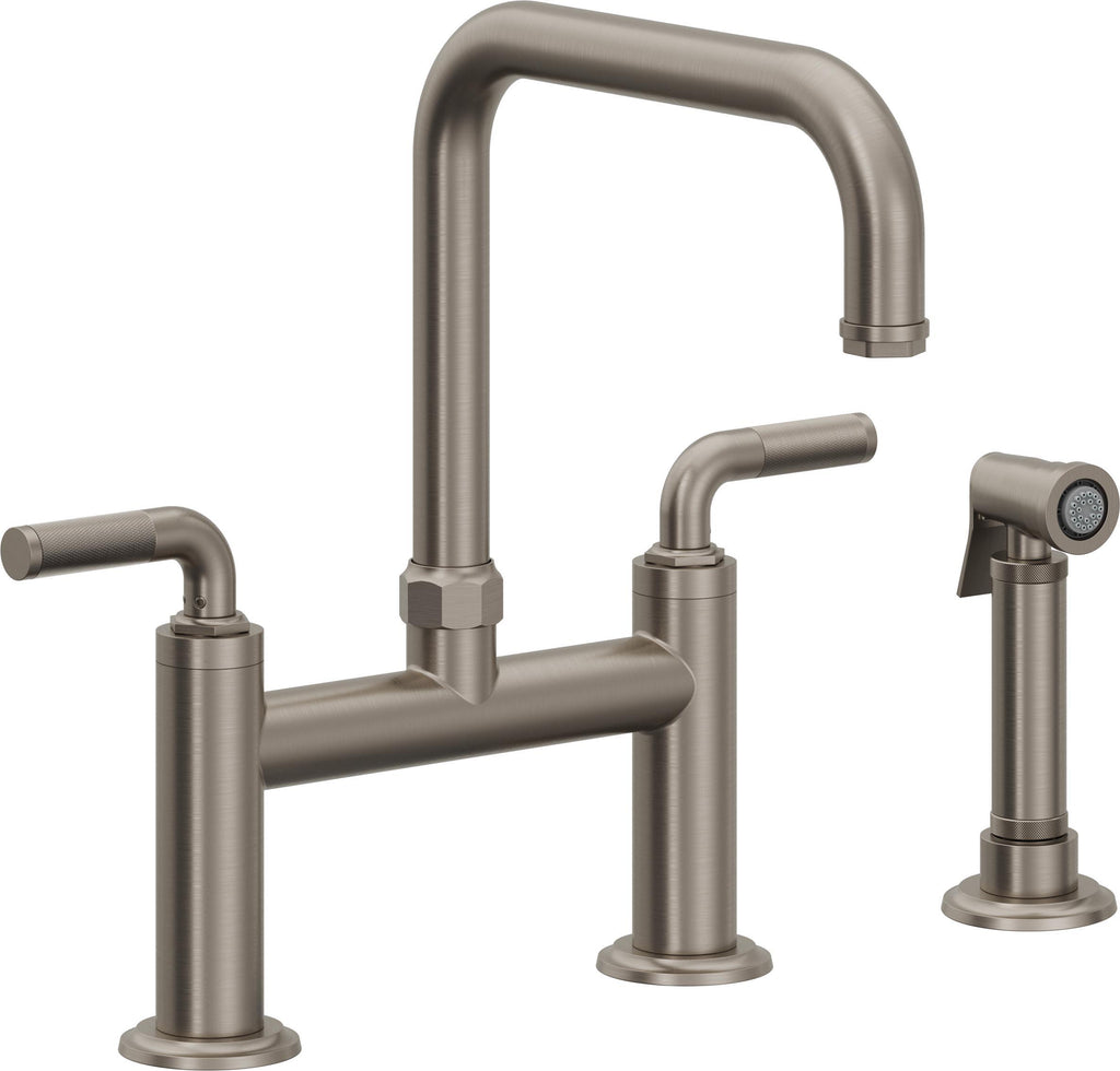 California Faucets Descanso Llave de Cocina Tipo Puente Industrial con Rociador Lateral - Pico Cuadrado - Grafito