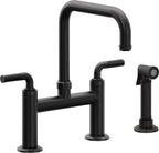 California Faucets Descanso Llave de Cocina Tipo Puente Industrial con Rociador Lateral - Pico Cuadrado - Negro Mate