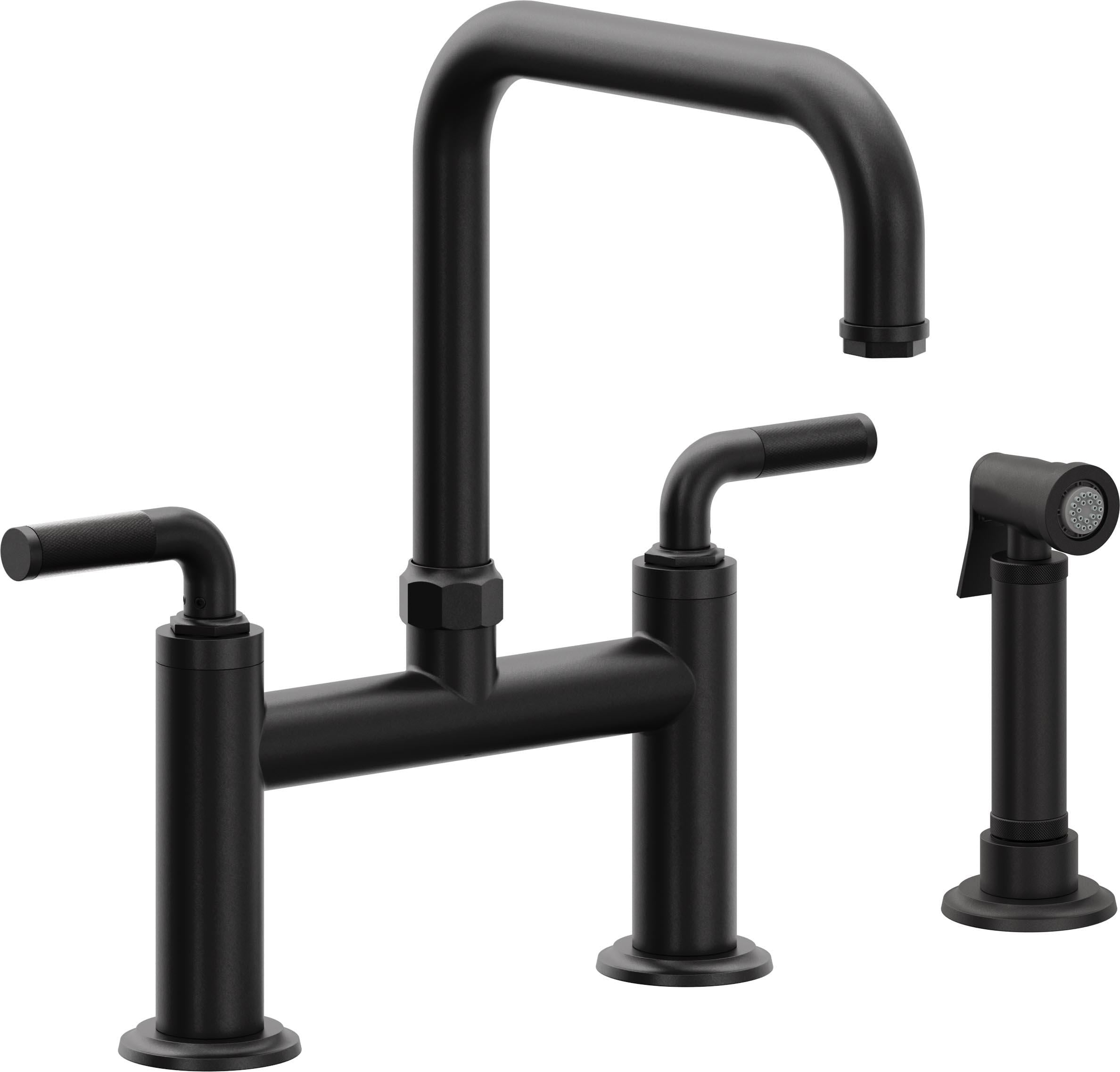 California Faucets Descanso Llave de Cocina Tipo Puente Industrial con Rociador Lateral - Pico Cuadrado - Negro Mate