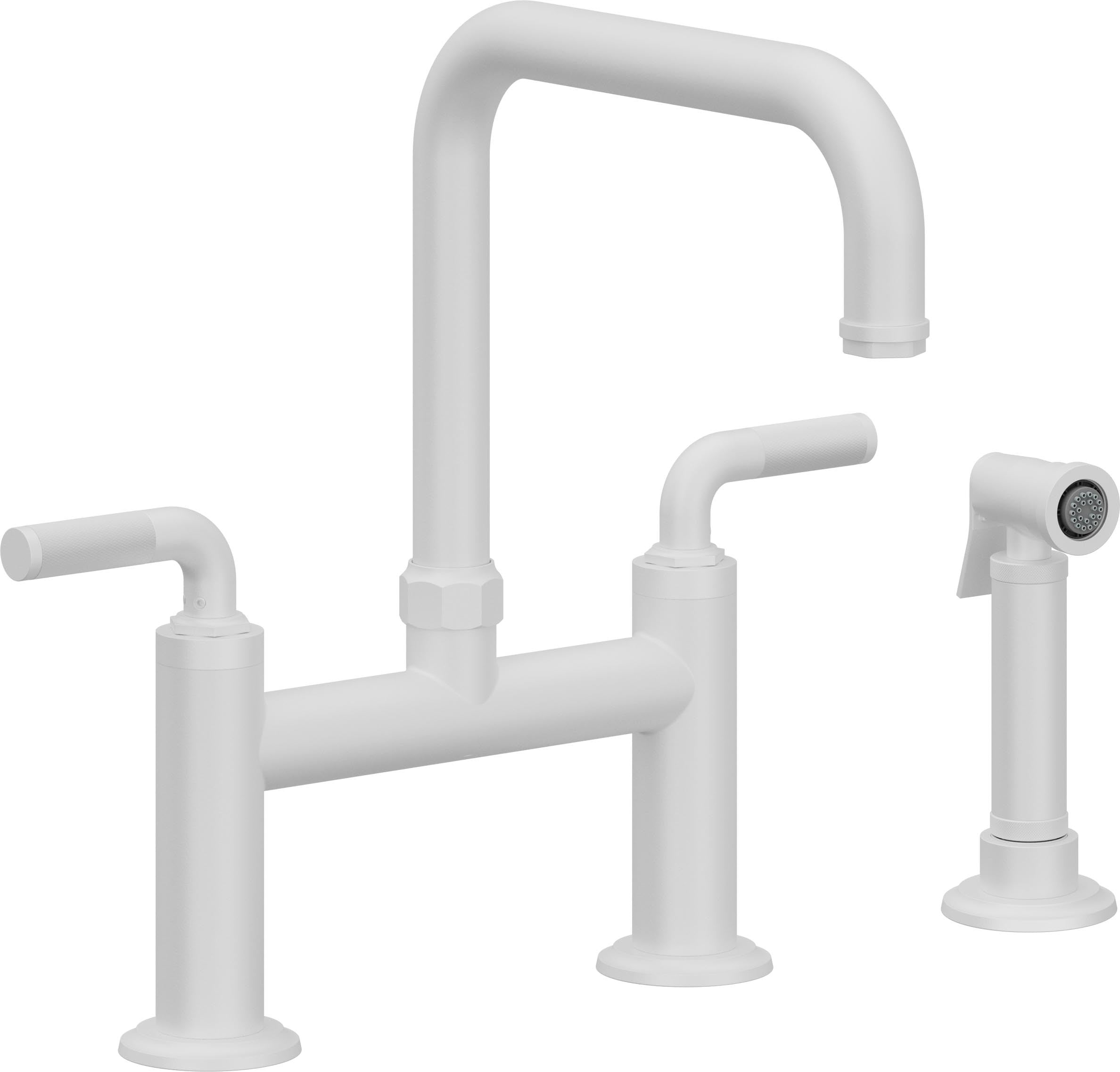 California Faucets Descanso Llave de Cocina Tipo Puente Industrial con Rociador Lateral - Pico Cuadrado - Blanco Mate