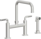 California Faucets Descanso Llave de Cocina Tipo Puente Industrial con Rociador Lateral - Pico Cuadrado - Cromo Pulido