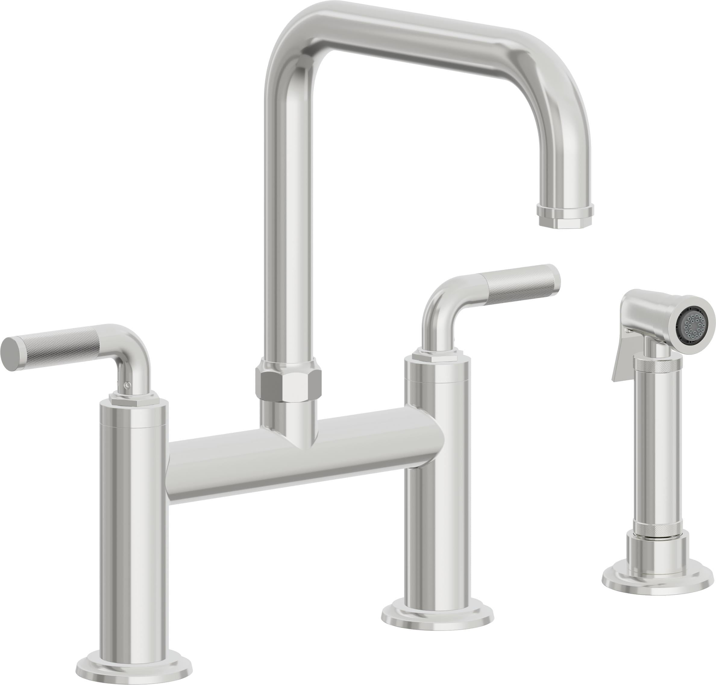 California Faucets Descanso Llave de Cocina Tipo Puente Industrial con Rociador Lateral - Pico Cuadrado - Cromo Pulido