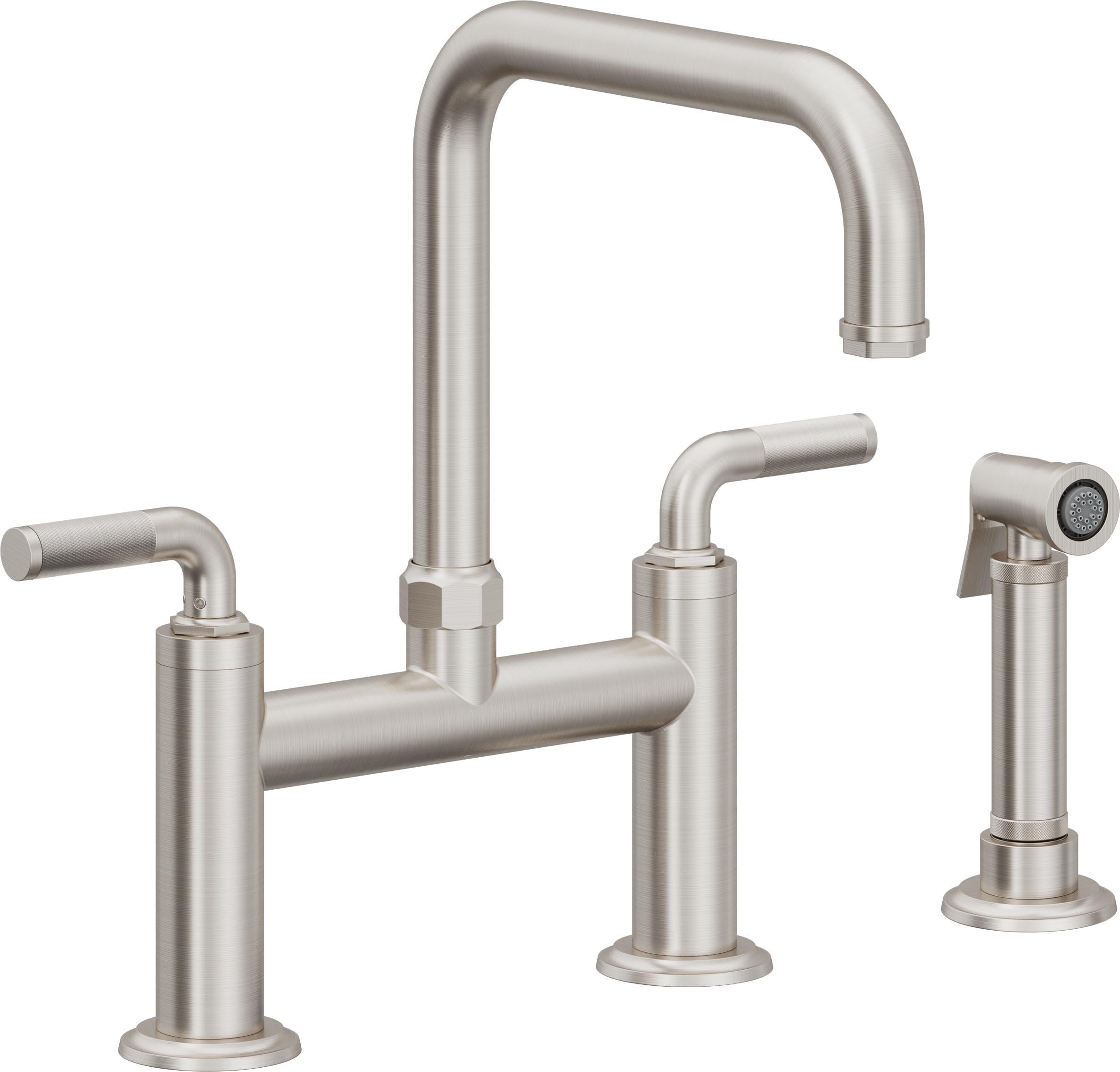 California Faucets Descanso Llave de Cocina Tipo Puente Industrial con Rociador Lateral - Pico Cuadrado - Acero Inoxidable Ultra