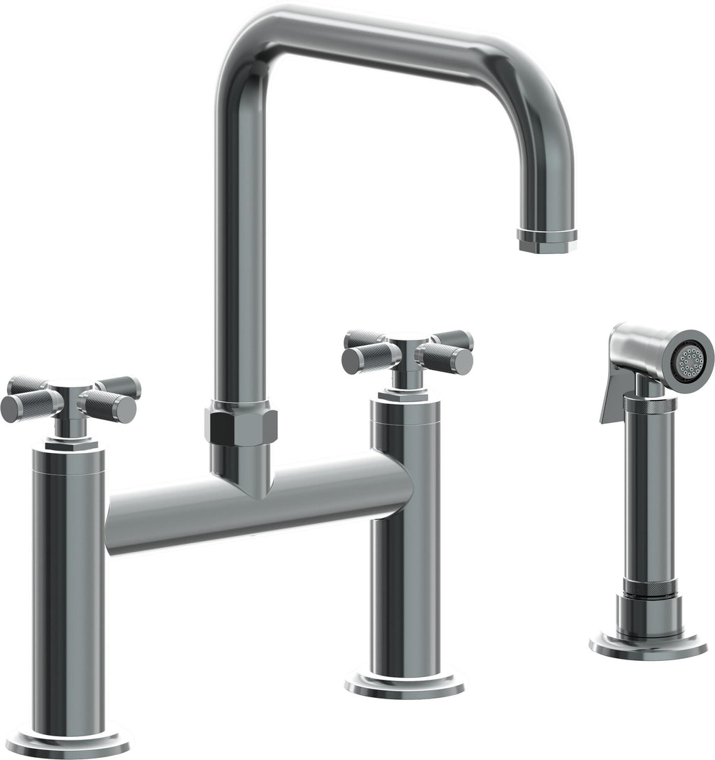 California Faucets Descanso Llave de Cocina Tipo Puente Industrial con Rociador Lateral - Pico Cuadrado - Níquel Negro