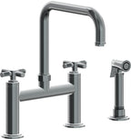 California Faucets Descanso Llave de Cocina Tipo Puente Industrial con Rociador Lateral - Pico Cuadrado - Níquel Negro
