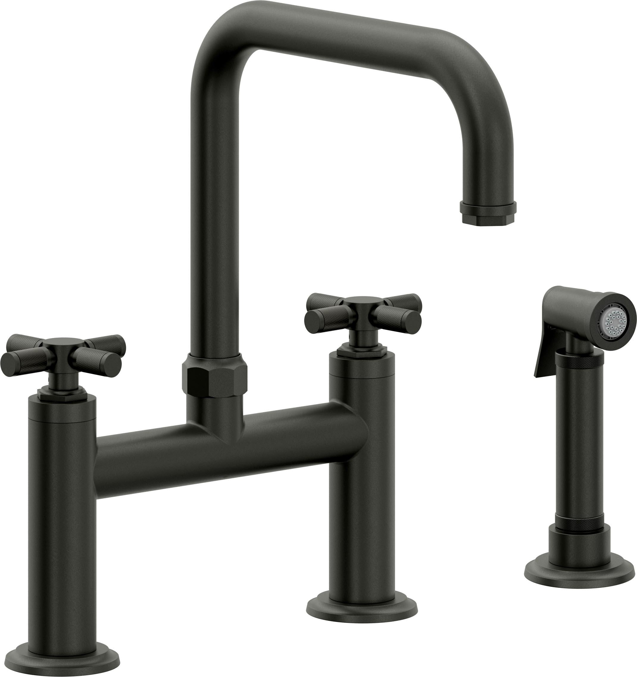 California Faucets Descanso Llave de Cocina Tipo Puente Industrial con Rociador Lateral - Pico Cuadrado - Bronce Bella Terra