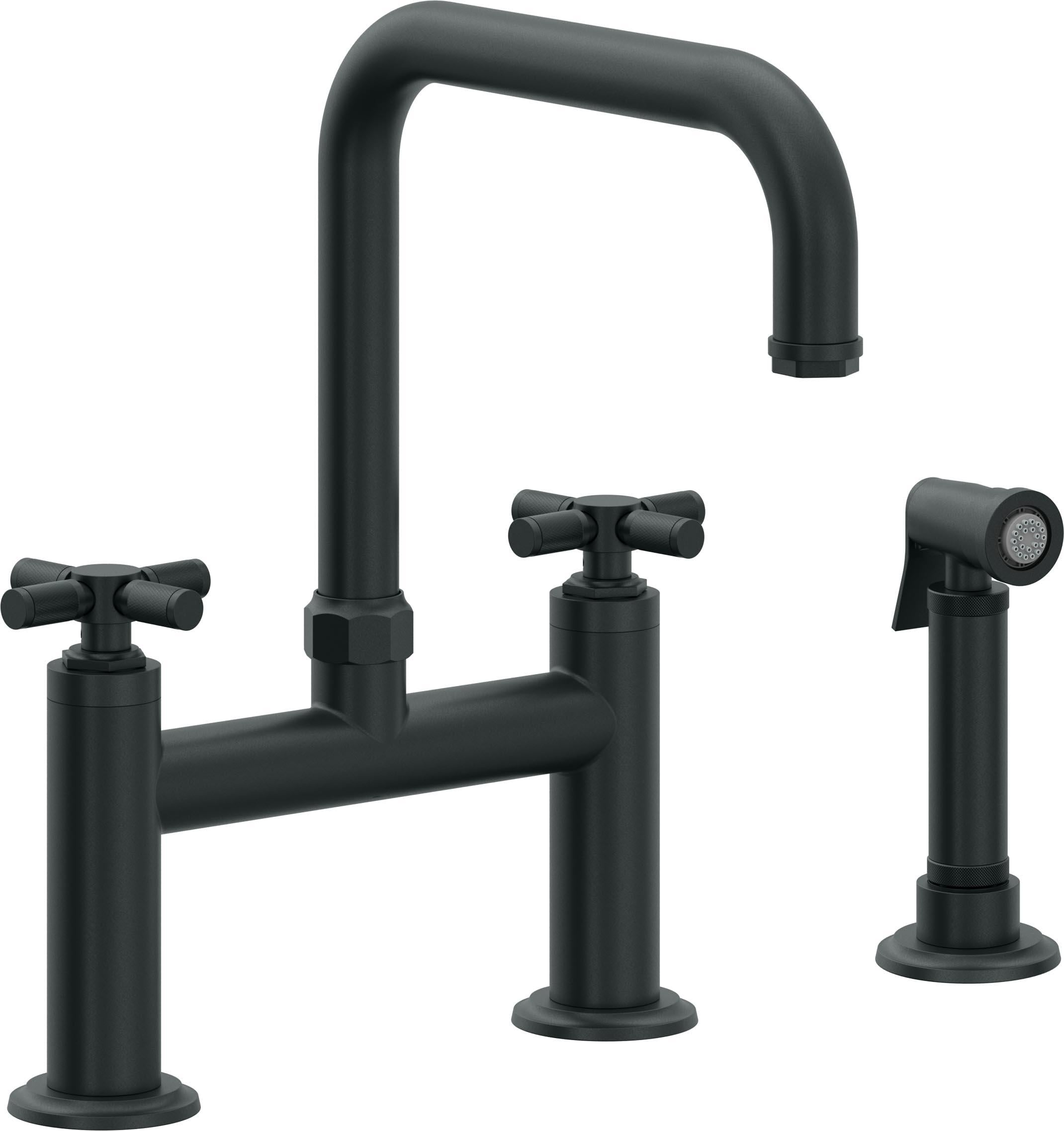 California Faucets Descanso Llave de Cocina Tipo Puente Industrial con Rociador Lateral - Pico Cuadrado - Carbón