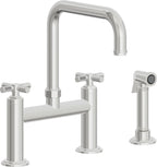 California Faucets Descanso Llave de Cocina Tipo Puente Industrial con Rociador Lateral - Pico Cuadrado - Cromo Pulido