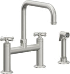 California Faucets Descanso Llave de Cocina Tipo Puente Industrial con Rociador Lateral - Pico Cuadrado - Cromo Satinado