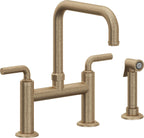 California Faucets Descanso Llave de Cocina Tipo Puente Industrial con Rociador Lateral - Pico Cuadrado - Latón Antiguo Mate