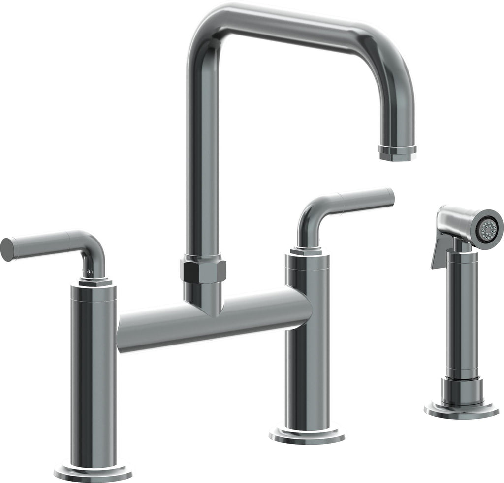 California Faucets Descanso Llave de Cocina Tipo Puente Industrial con Rociador Lateral - Pico Cuadrado - Níquel Negro
