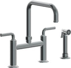 California Faucets Descanso Llave de Cocina Tipo Puente Industrial con Rociador Lateral - Pico Cuadrado - Níquel Negro