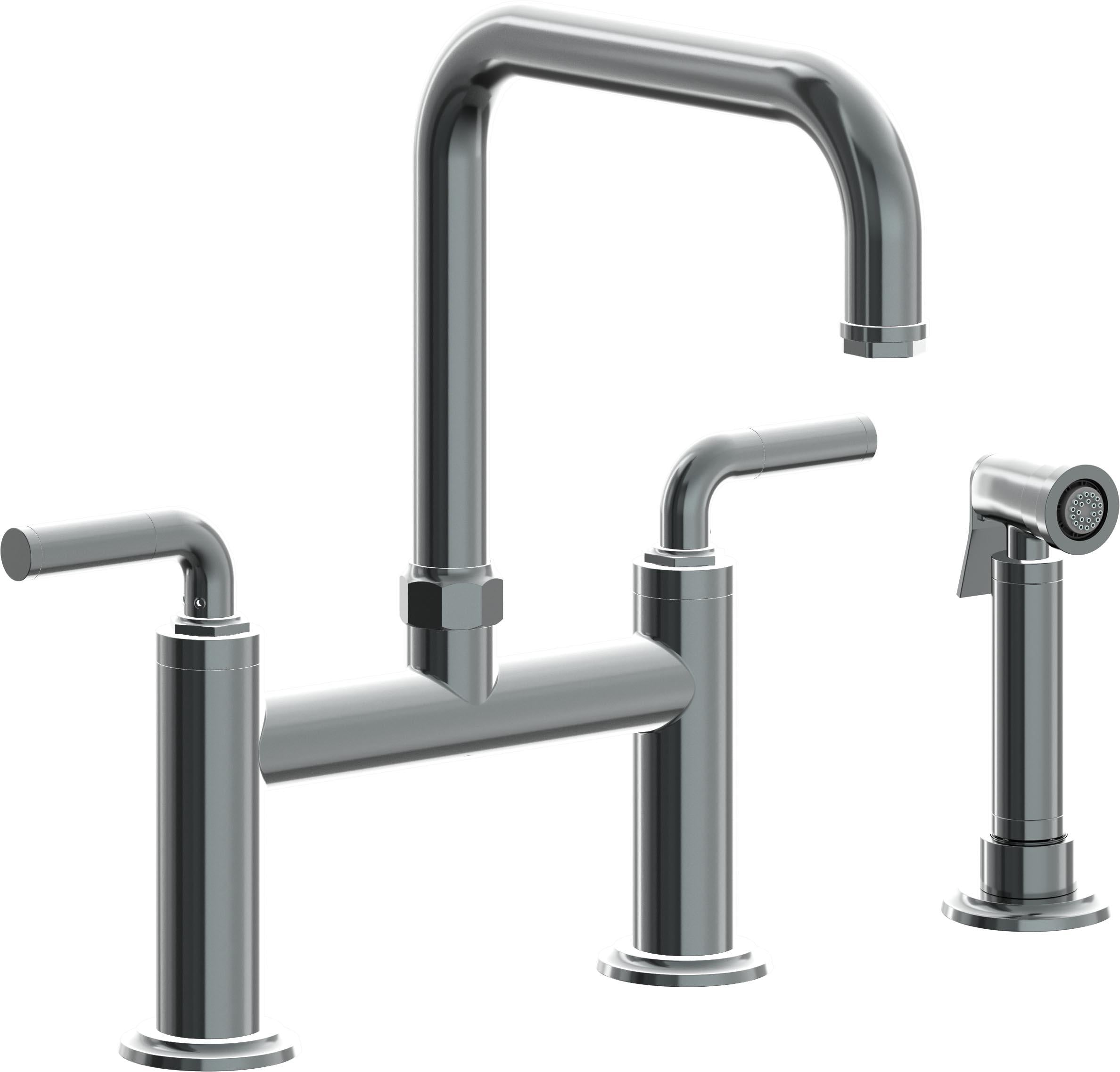 California Faucets Descanso Llave de Cocina Tipo Puente Industrial con Rociador Lateral - Pico Cuadrado - Níquel Negro