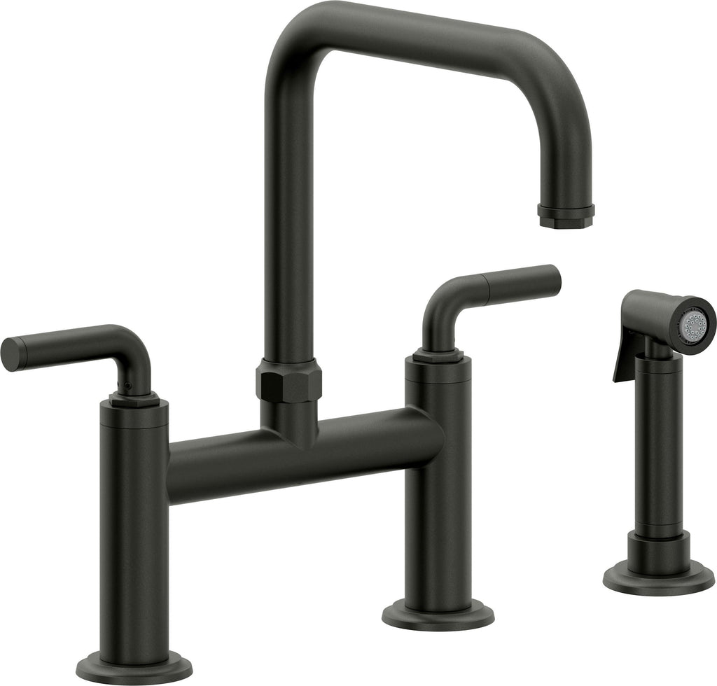 California Faucets Descanso Llave de Cocina Tipo Puente Industrial con Rociador Lateral - Pico Cuadrado - Bronce Bella Terra