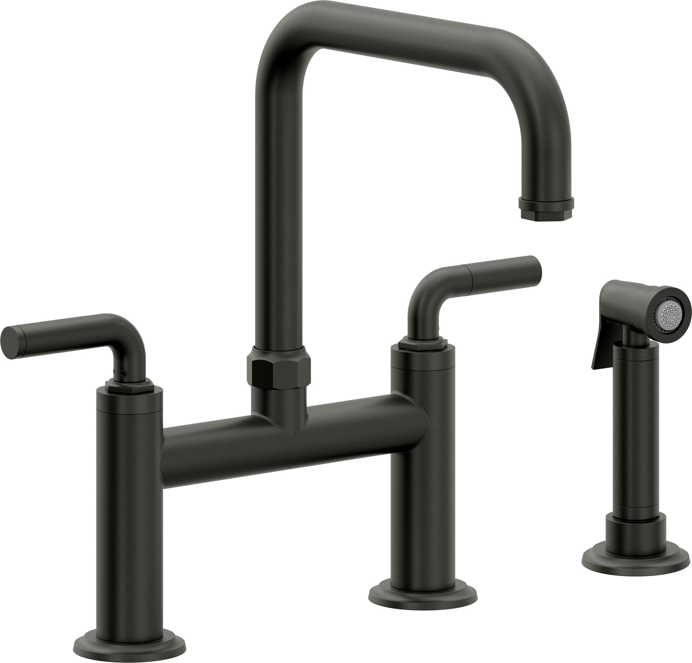 California Faucets Descanso Llave de Cocina Tipo Puente Industrial con Rociador Lateral - Pico Cuadrado - Bronce Bella Terra